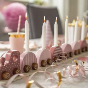 Geburtstagszug Rosa mit Kerzenhaltern 🎂 Holzdeko für Kindergeburtstage