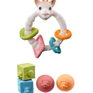 So'Pure Geschenkset Beißring Colo'rings / 2 Bälle u. 2 Würfel / Naturkautschuk