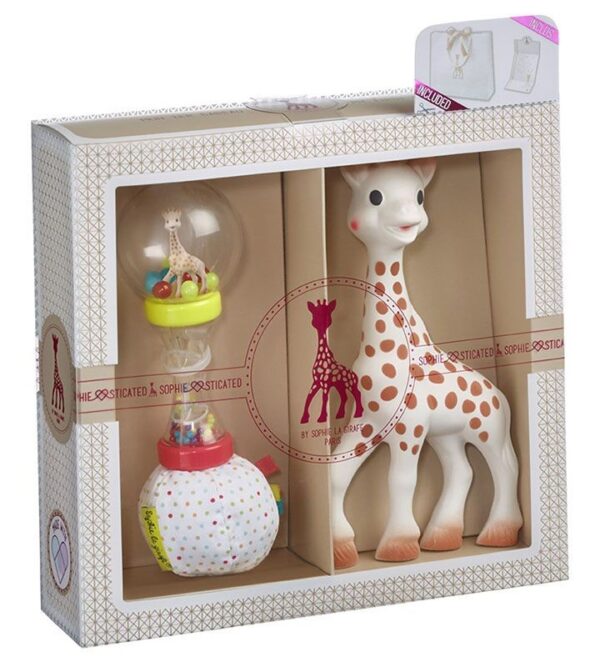 Sophiesticated Willkommensgruß - Set Nr. 4 / 1 Sophie la girafe® mit 1 Soft Maracas-Rassel
