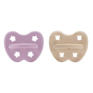 Schnuller 2er-Pack - Naturkautschuk / Light Orchid + Sandy Nude / rund / Blume + Krone (ab 3 Mon.)