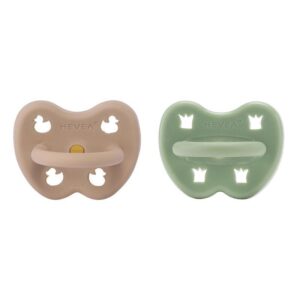 Schnuller 2er-Pack - Naturkautschuk / Tan Beige + Moss Green / kiefergerecht / Ente + Krone (ab 3 Mo