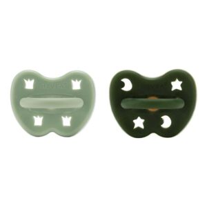 Schnuller 2er-Pack - Naturkautschuk / Moss Green + Deep Forrest Green / rund / Stern & Mond + Krone