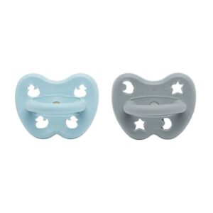Schnuller 2er-Pack - Naturkautschuk / Maya Blue + Thunder Grey / kiefergerecht / Stern & Mond + Ente