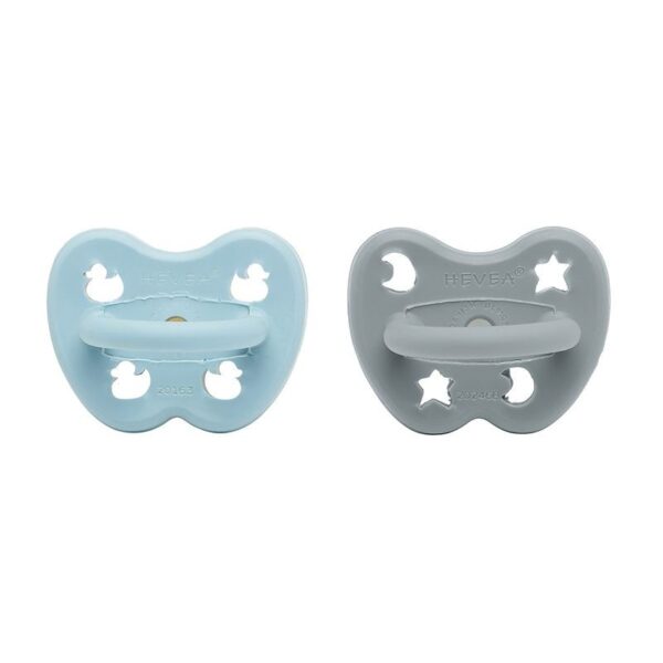 Schnuller 2er-Pack - Naturkautschuk / Maya Blue + Thunder Grey / kiefergerecht / Stern & Mond + Ente