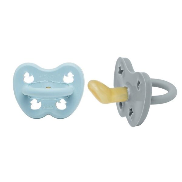 Schnuller 2er-Pack - Naturkautschuk / Maya Blue + Thunder Grey / kiefergerecht / Stern & Mond + Ente – Bild 2