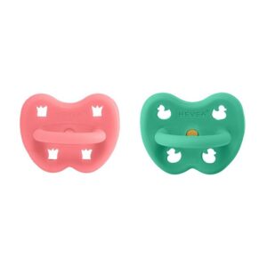 Schnuller 2er-Pack - Naturkautschuk / Tulip Pink & Pop of Green / kiefergerecht / Krone + Ente (ab 3