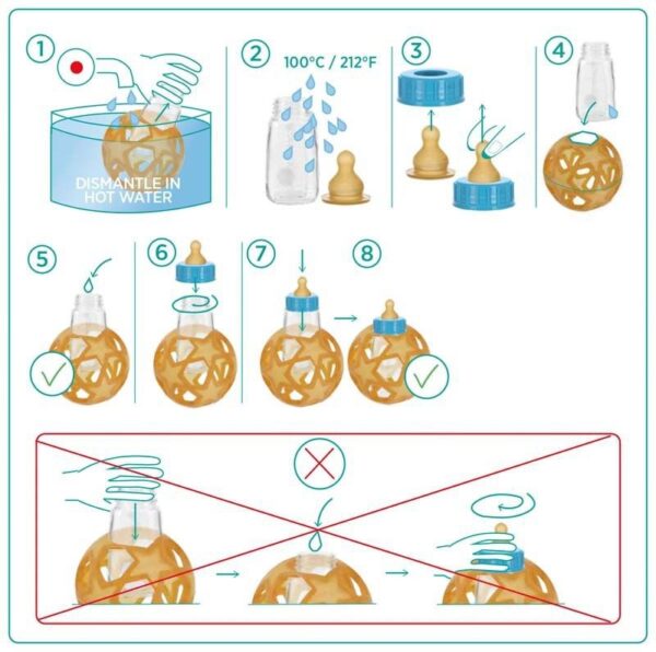 Babyfläschchen aus Glas / Weiß (120 ml) + Trinksauger + Starball - Naturkautschuk – Bild 4