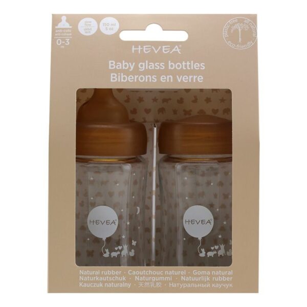 Babyfläschchen aus Glas / weiter Hals (150 ml) + Trinksauger u. Schutzkappe - Naturkautschuk / 2er – Bild 4