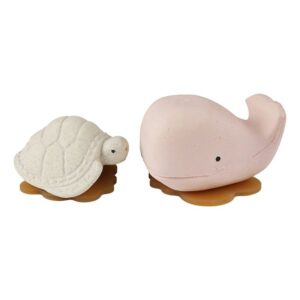 Badespielzeug Set Wal + Schildkröte - Naturkautschuk / upcycled / Champagne Pink + Vanilla
