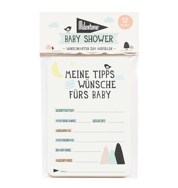 Baby Shower Wunschkarten zum Ausfüllen - "Over the moon"