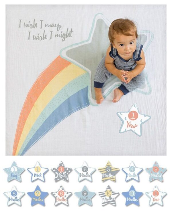 Baby's First Year™ Mulltuch & Karten Set / Baumwolle / I Wish I May I Will
