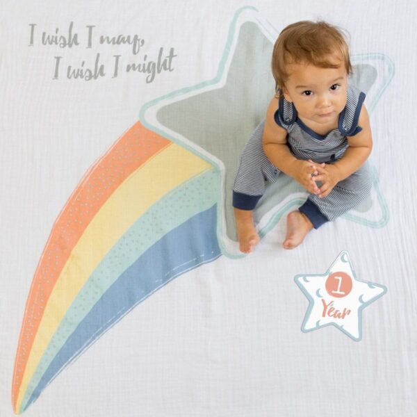 Baby's First Year™ Mulltuch & Karten Set / Baumwolle / I Wish I May I Will – Bild 2