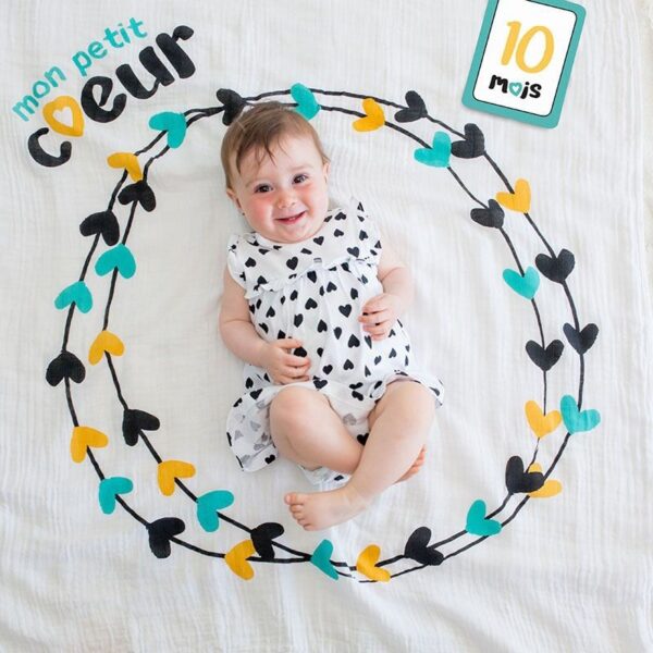 Baby's First Year™ Mulltuch & Karten Set / Baumwolle / Mon petit coeur – Bild 2