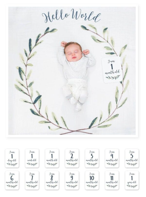 Baby's First Year™ Mulltuch & Karten Set / Baumwolle / Hello World