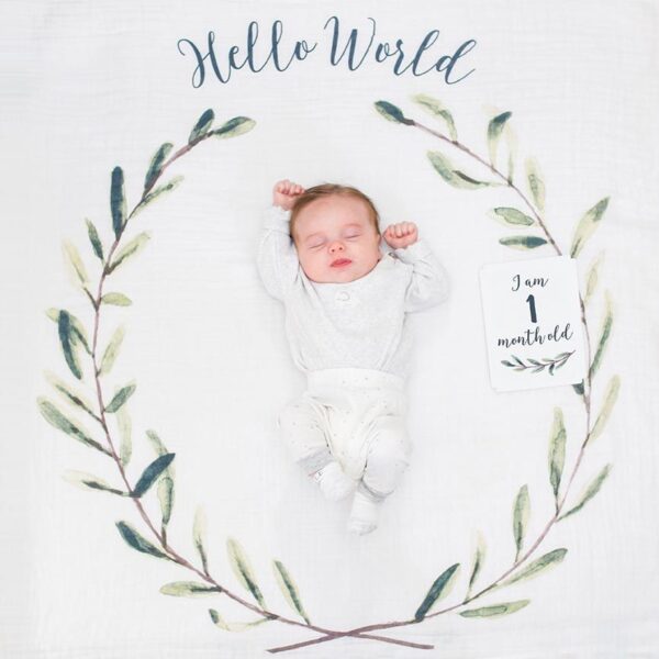Baby's First Year™ Mulltuch & Karten Set / Baumwolle / Hello World – Bild 2