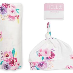 Set Mützchen + Mulltuch + Fotosticker / Baumwolle / Posies