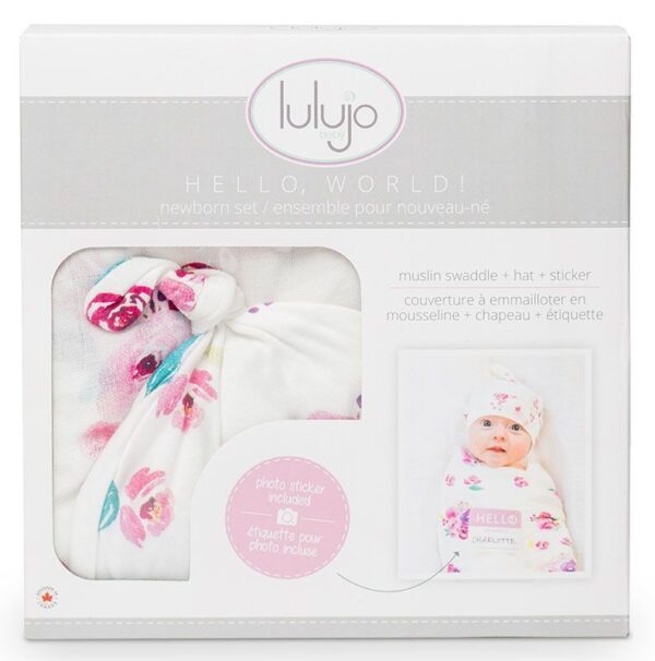 Set Mützchen + Mulltuch + Fotosticker / Baumwolle / Posies – Bild 2