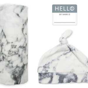 Set Mützchen + Mulltuch + Fotosticker + Baumwolle / Marble