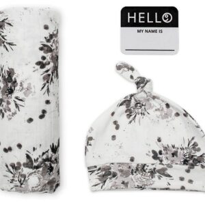 Set Mützchen + Mulltuch + Fotosticker + Baumwolle / Black Floral