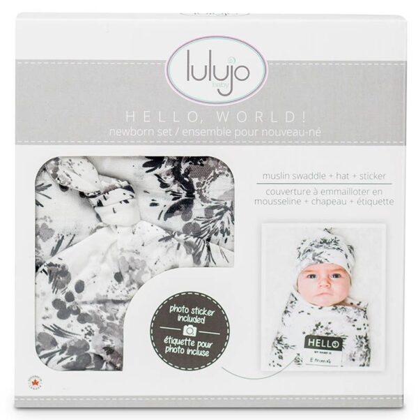 Set Mützchen + Mulltuch + Fotosticker + Baumwolle / Black Floral – Bild 2