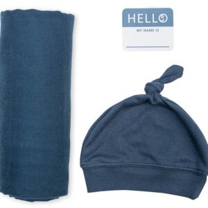 Set Mützchen + Mulltuch + Fotosticker + Baumwolle / Navy