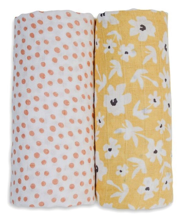 Mulltuch / 2er Set / Baumwolle / 100 x 100 cm / Yellow Wildflowers + Dots – Bild 3