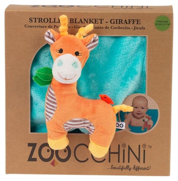 Süße Kinderwagendecke mit einer Giraffe zum Kuscheln.