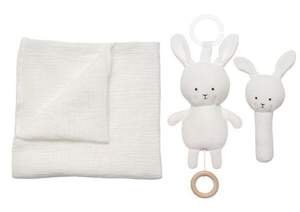 Geschenkset mit Babydecke/Spieluhr/Rassel Bunny / Weiß – Bild 2
