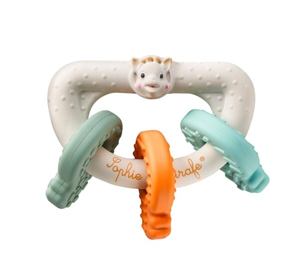 Mit diesem bunten Beißring lindern sie die Zahnungsschmerzen ihres Babys und regen gleichzeitig die Sinne an.