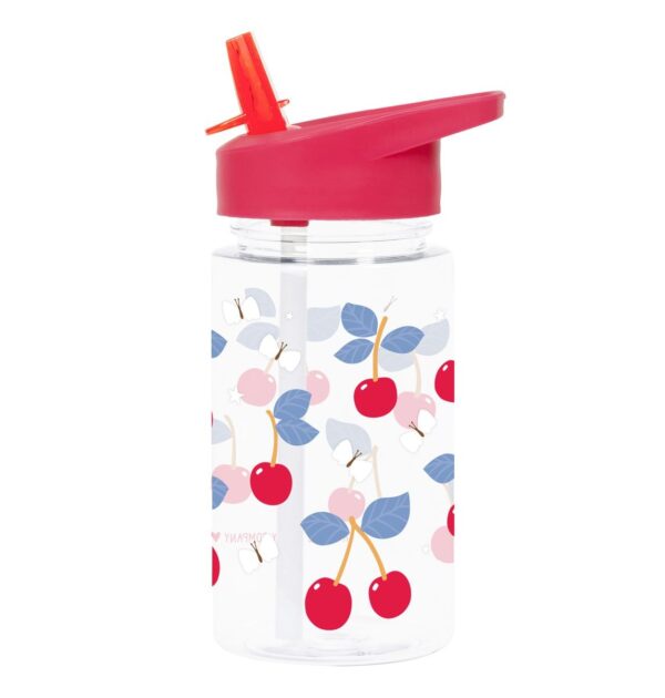 Die Trinkflasche mit Kirschmotiv versorgt ihre Kleinen bestens mit Flüssigkeit unterwegs.